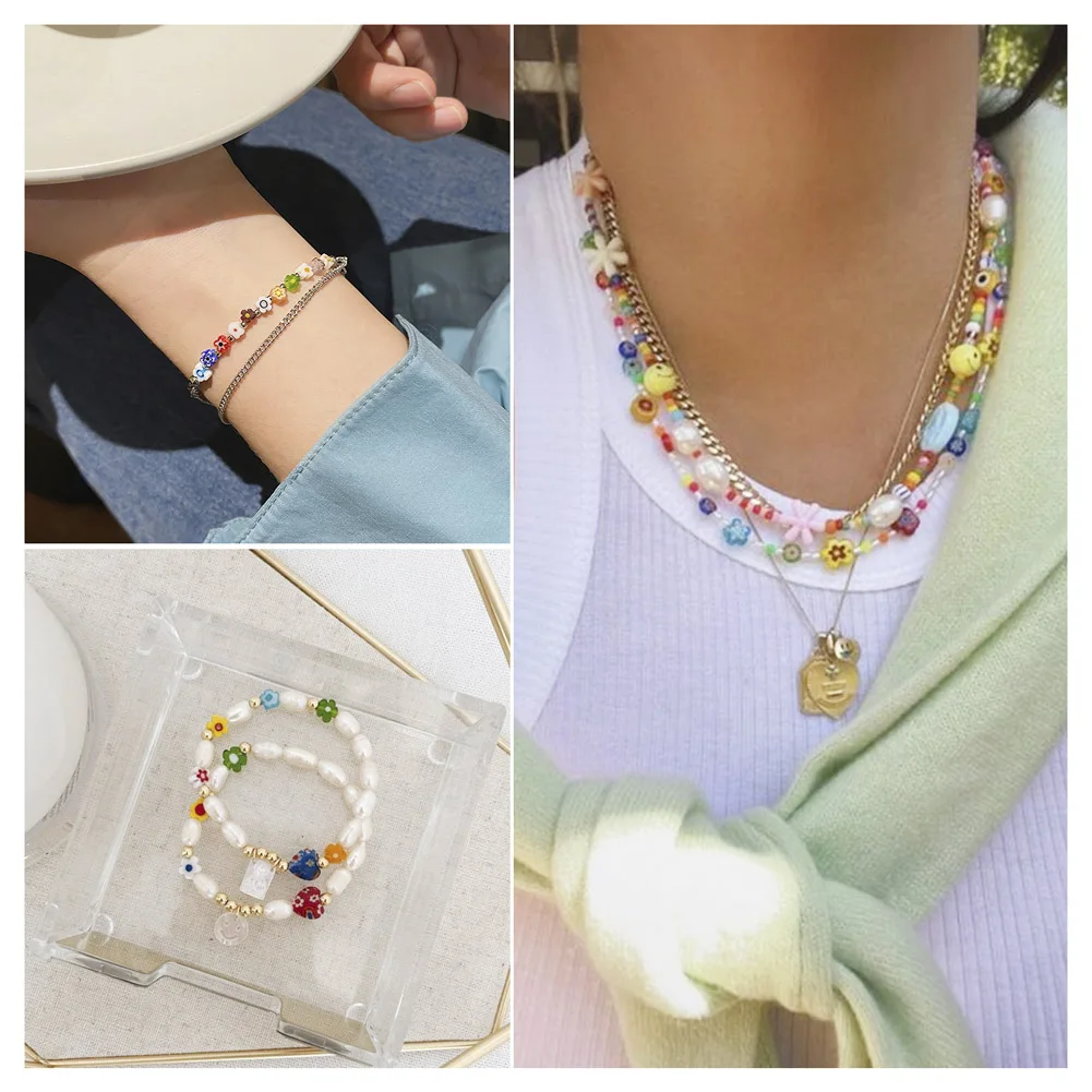 360Pcs Handmade Flower Millefiori Lampwork Glass Bead Strands Loose Beads for DIY Bracelet Necklace Jewelry Making Accessories