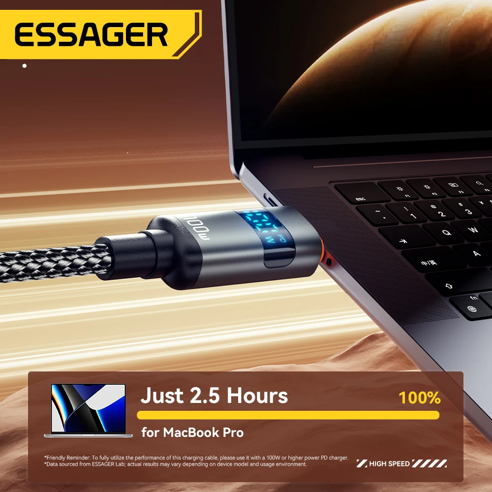 Essager Digital Display USB-C to USB-C 100W Fast Charging Cable