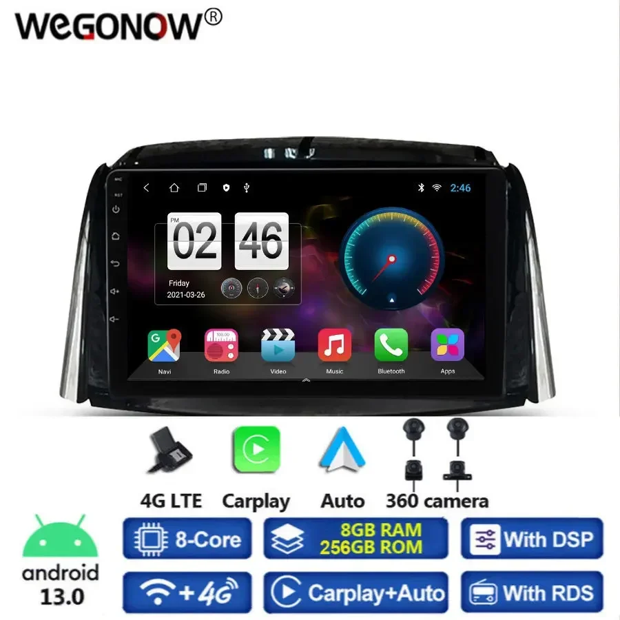 

360 панорамная камера CanBus 8GB + 256G Android 13,0 автомобильный DVD-плеер GPS WIFI Bluetooth 5,0 RDS радио для Renault Koleos 2008 - 2016