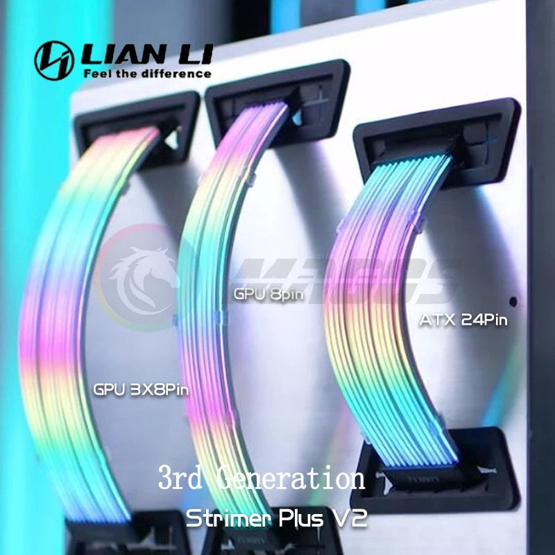 Lian li Strimer v2 Rgb Psu Cabo de Extensão Atx 24pin Gpu Dual Triplo 8pin Gabinete pc Alimentação Modding Cabo Neon Oficial - Imagem 6