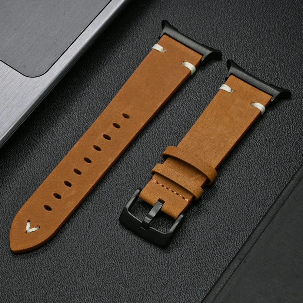 Luxury Genuine Leather Breathable Watch Strap with Curved End Bracelet