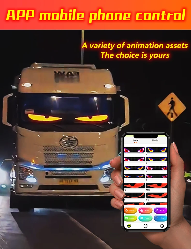 Car Truck Windshield Flexible LED Display Screen Blinking Eyes Animated Screen APP Programmable Soft LED Displays for Truck 24V