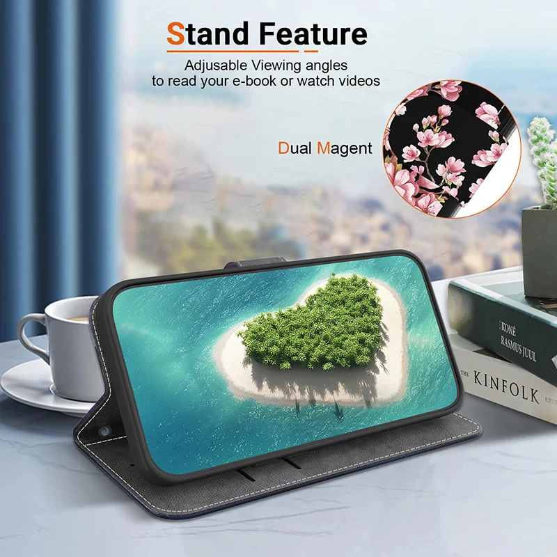 Elegant Stand Flip Wallet Case with Painted Pattern