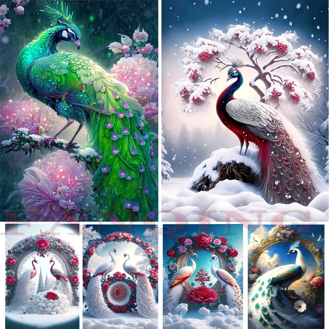 5D DIY Full Diamond Painting Set White Snow Peacock Lover