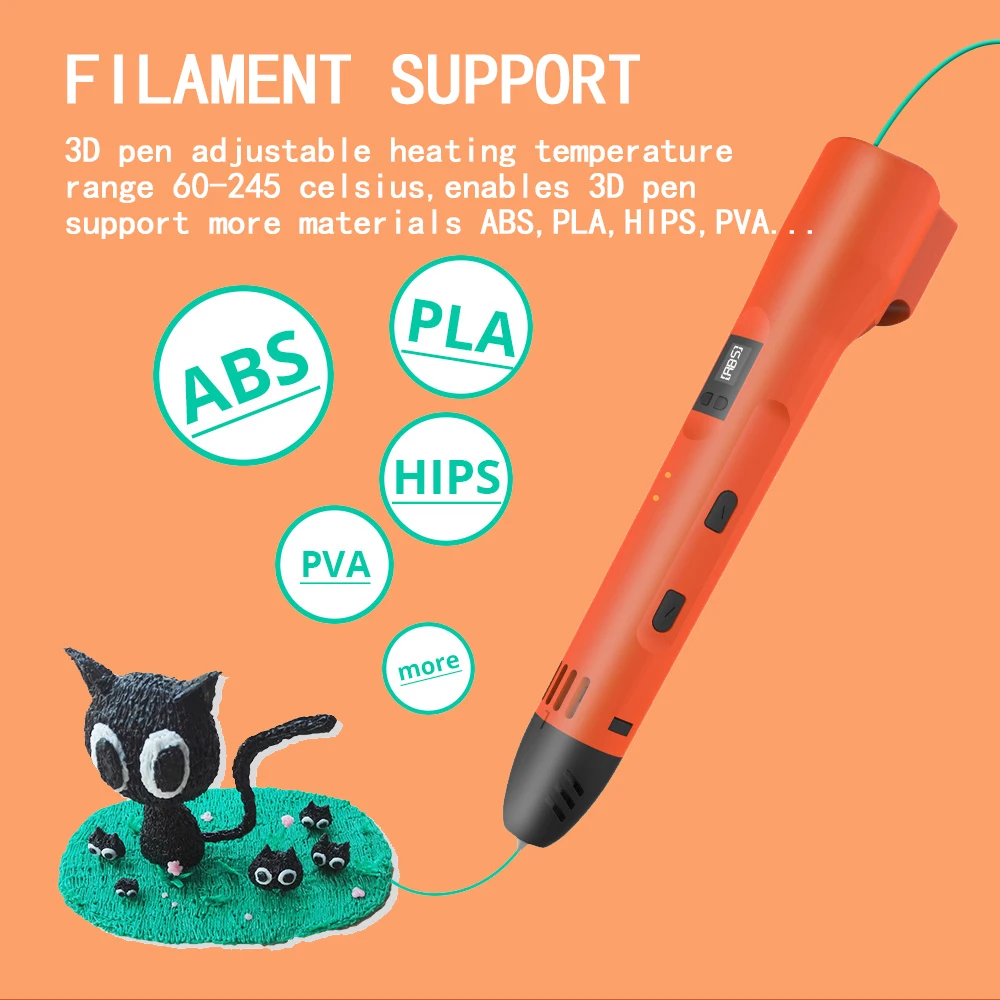 QCREATE 3D Printing Pen 1.75mm PLA ABS Filament LCD Display 8 Speeds 60 To 245 Degree Celsius Temperature Adjustable 3d printing pen 3d printing pen filament