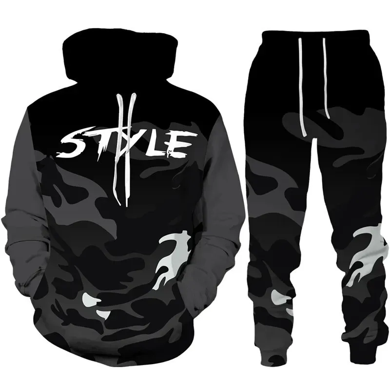 Camouflage Hoodie 3D Print Tracksuit Set Man Hoodie + Pants 2pcs Set Outdoor Fitness Sportswear Casual Unisex clothing 6
