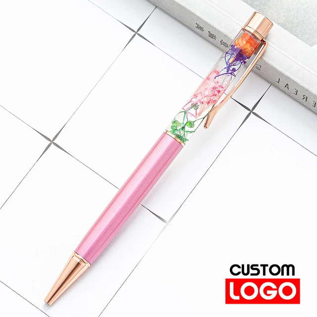 New Eternal Life Flower Oil Pen Metal Ballpoint Pen Lettering Engraved Name Advertising Pen Custom Logo Stationery Wholesale purple
