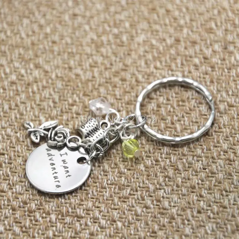 

12pcs/lot Beauty and The Beast Inspired Keyring Belle I Want Adventure Silver Tone Crystal Women or Girls Key Chain