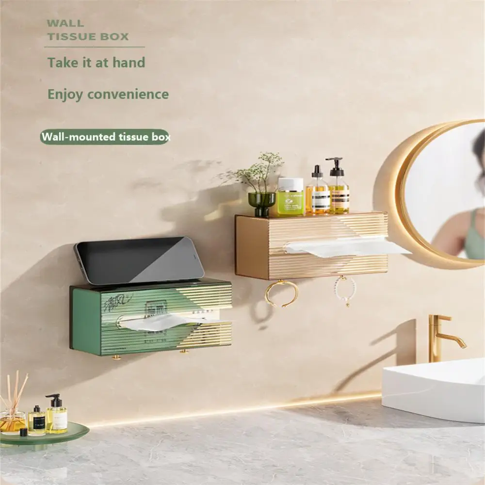 

New Tissue Box Wall-mounted Punch Free Transparent Multifunctional Living Room Tissue Napkin Storage Case Daily Use Organizer
