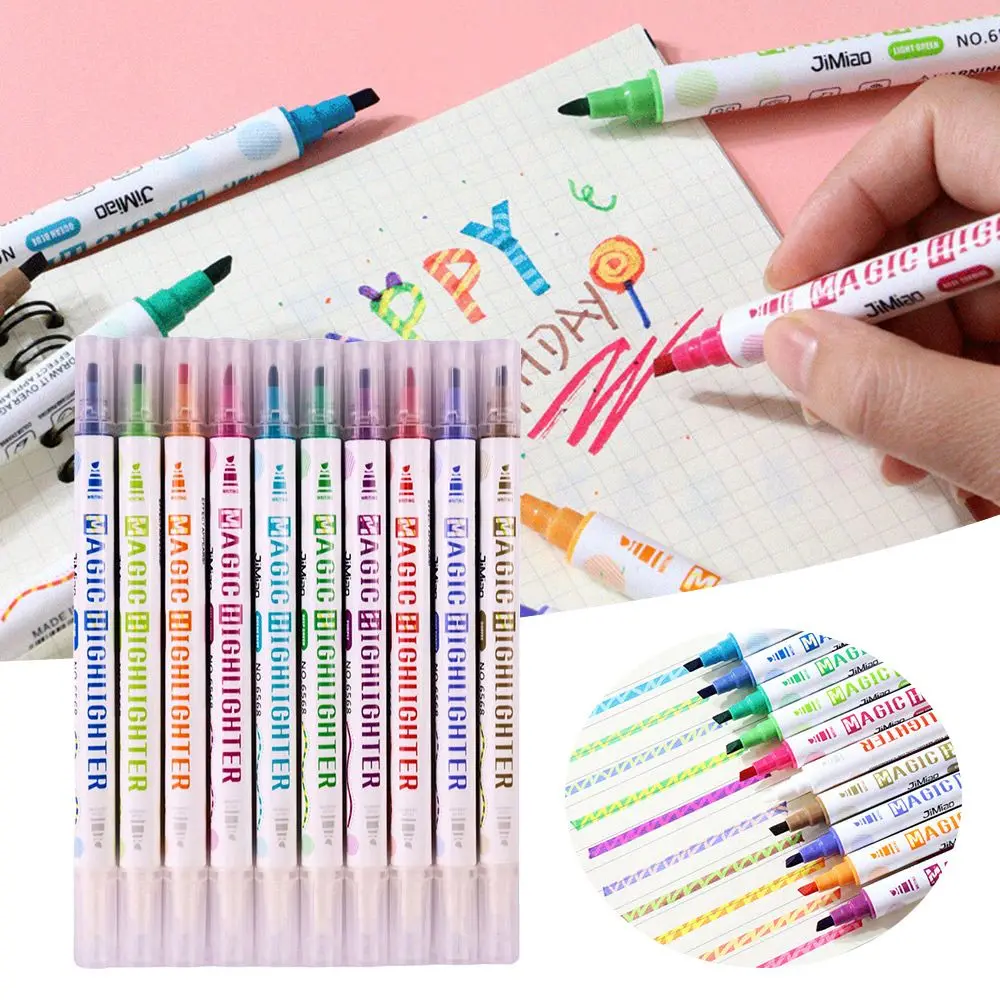 

10PCS/Set Double Head Magic Color Changing Fluorescent Erasable Marker Highlighter Pen Set School Art Drawing Tools Stationery