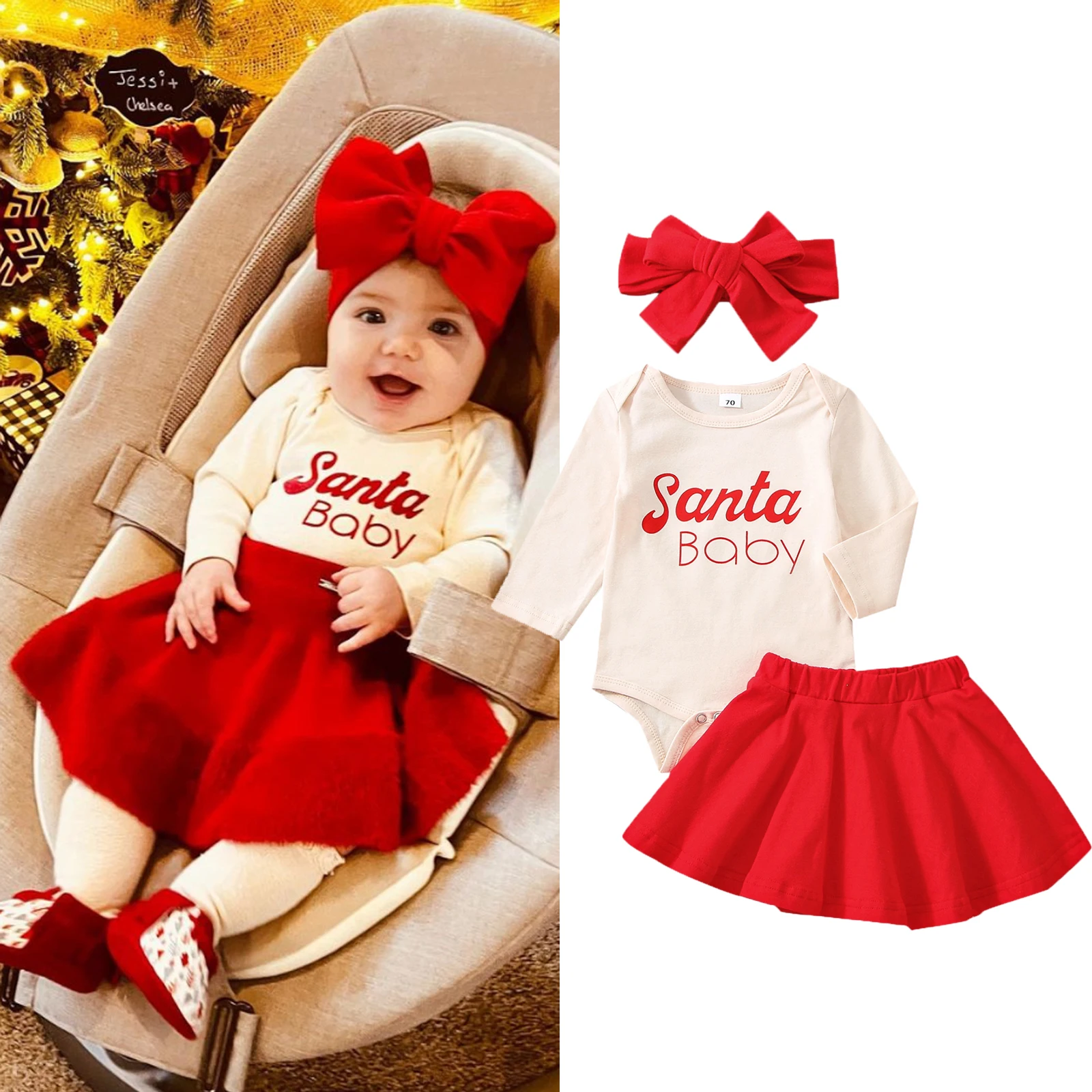 Cute Christmas Party Clothes For Baby Girls Lovely Letter Printed Long