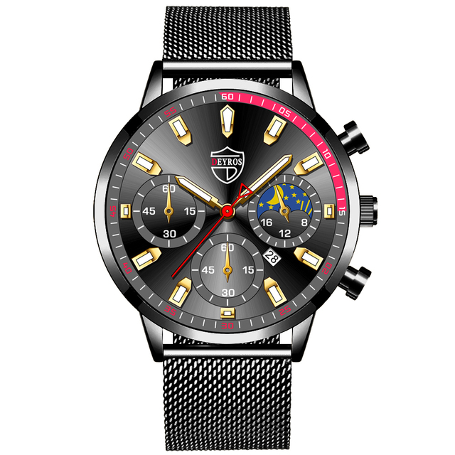 Watches Luxury Men Business Stainless Steel Mesh Belt Quartz Wrist Watch for Man Leisure Calendar New Clock reloj hombre