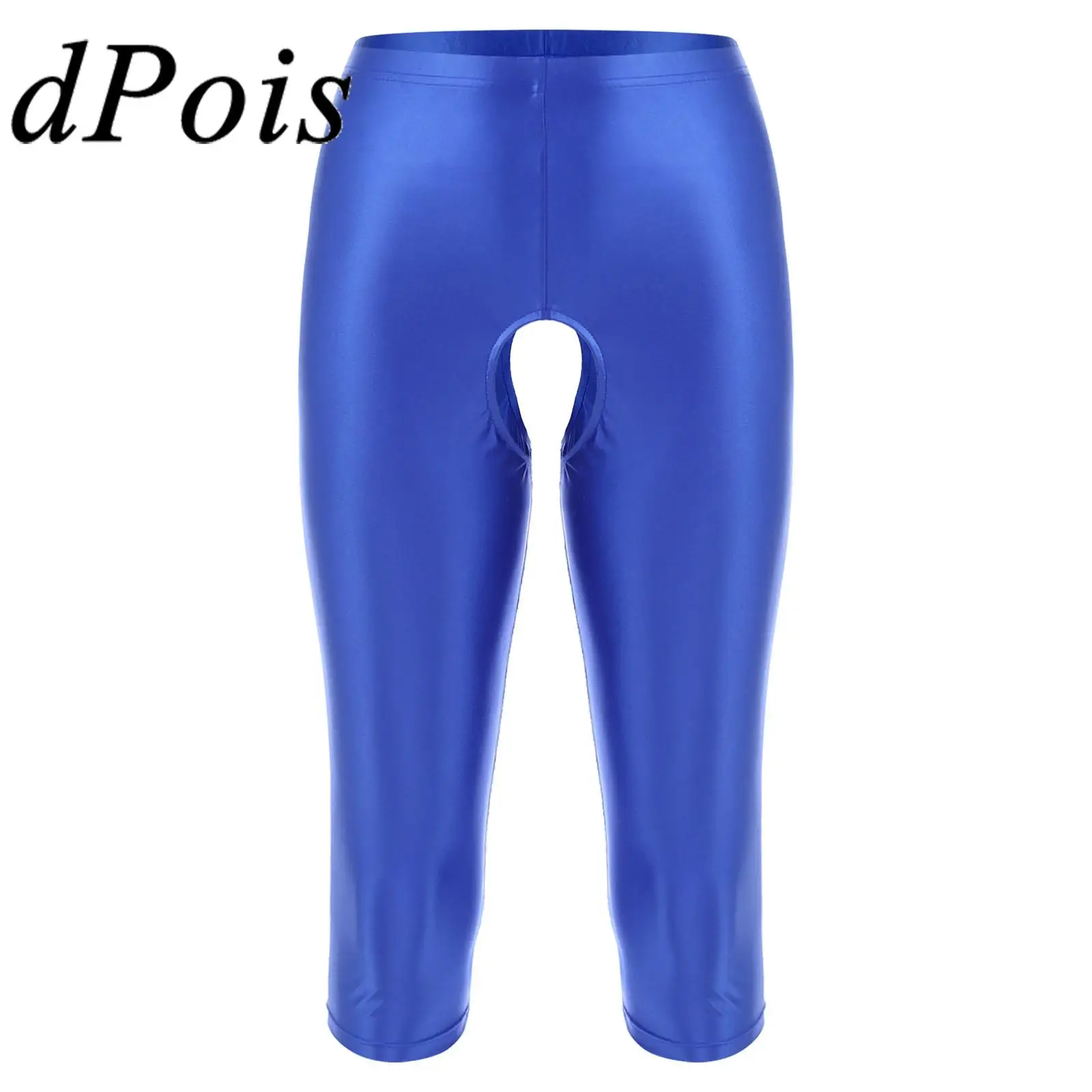 

Mens Glossy Open Crotch Shorts Stretchy Smooth Elastic Waistband Leggings Sexy Hommes Crotchless Slim Fit Short Pants