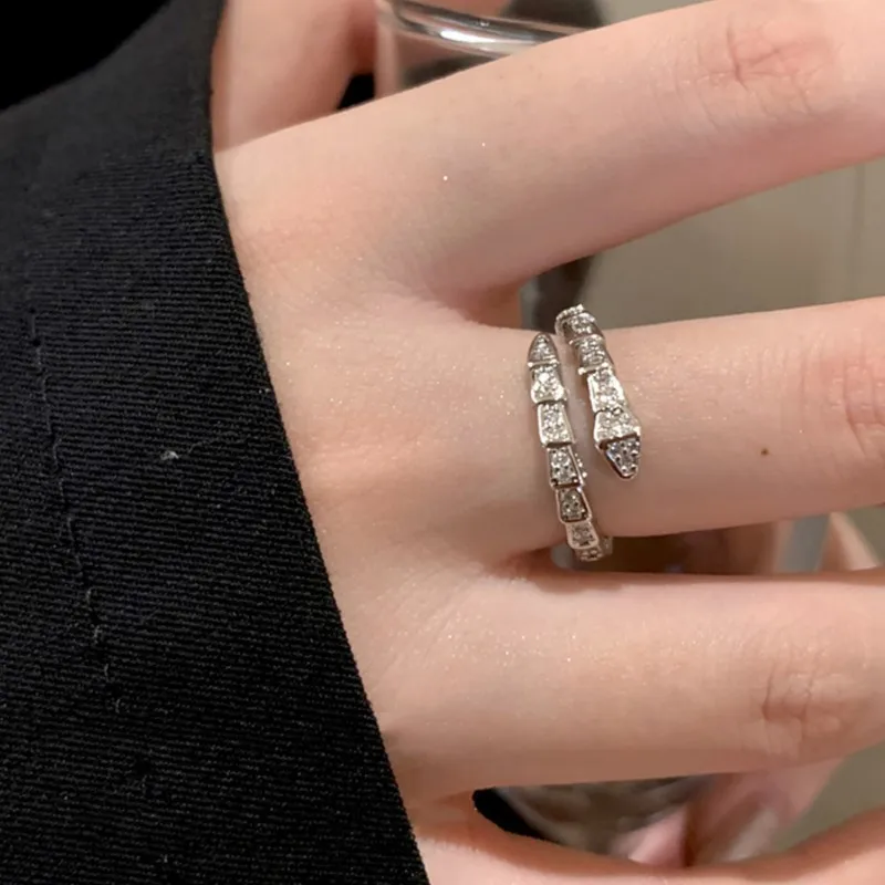Vintage Shiny Inlaid Zircon Snake Ring for Women Classic Simple Punk Animal Ring Jewelry Accessories 6