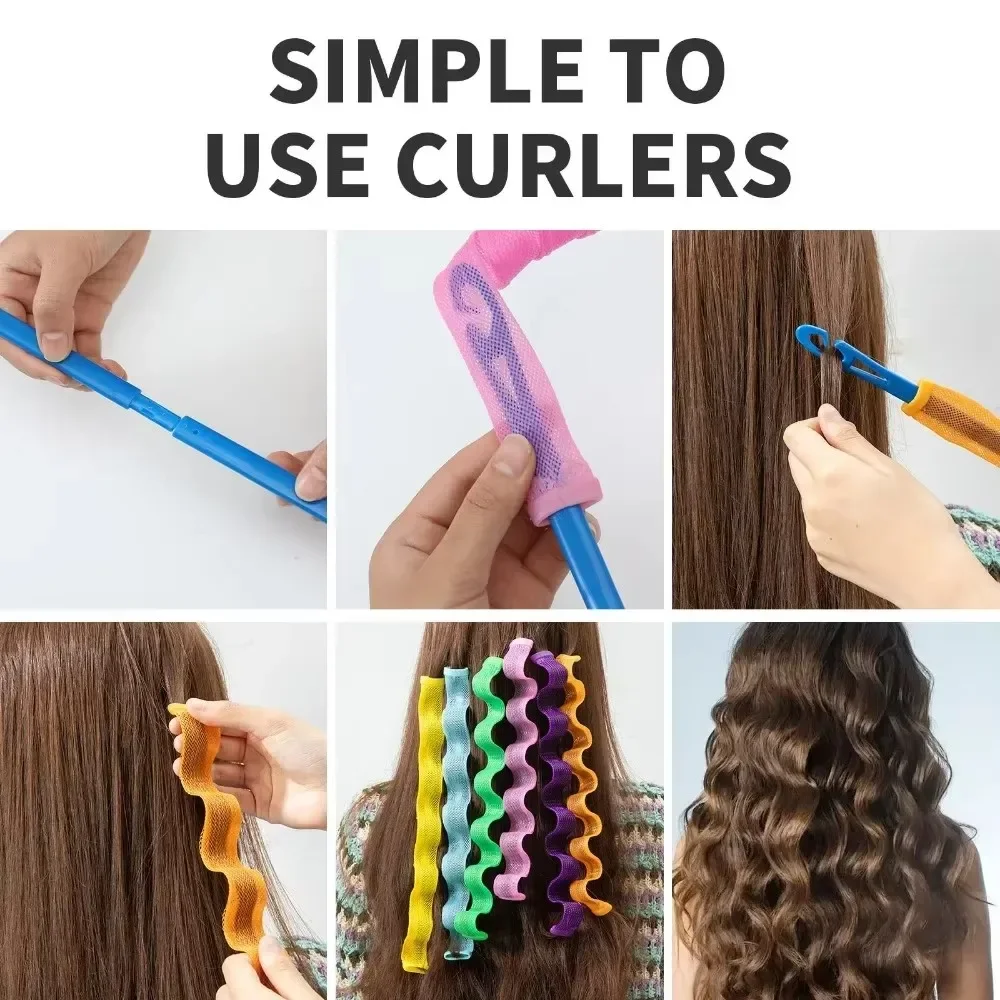 12pcs Heatless Curling Rod Soft Hair Non Damaging Spiral Hair