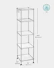 SONGMICS 5-Tier Bathroom Shelf, Storage Rack for Small Space, with 5 PP Shelf Liners, Removable Hook, Extendable Design 6