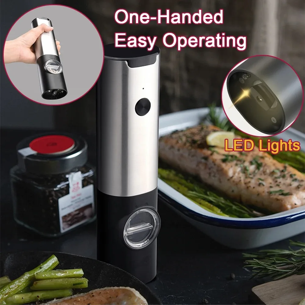 Electric Pepper Grinder Stainless Steel Salt And Pepper Grinder USB Rechargeable Adjustable Coarseness Spice Mill Kitchen Tool