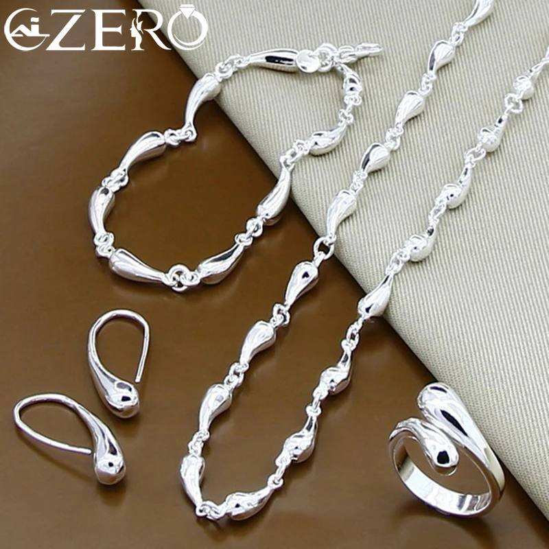 Jewelry Set Silver Jewelry Silver Jewelry Set ALIZERO 925 Sterling Silver Water Drop Chain Necklace Bracelet Earrings Ring Set for Women Wedding Engagement Party