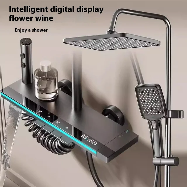 Bathroom Shower Set Piano Button Ambient Light Shower System Set Modern Digital Display Showers Faucet Set Bathroom Accessories 1