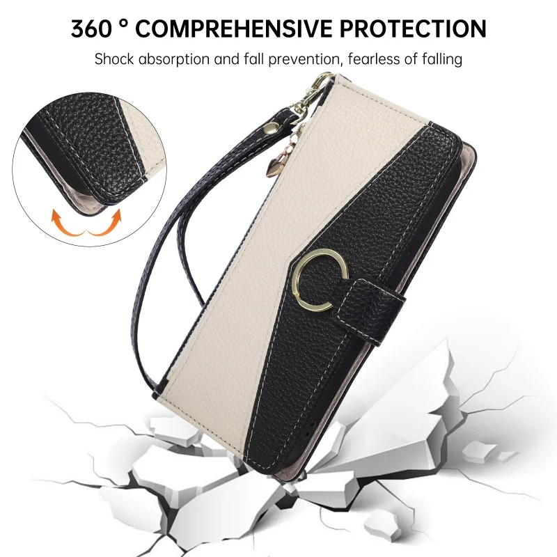 Lanyard Leather Wallet Phone Case with Zipper Card Holder