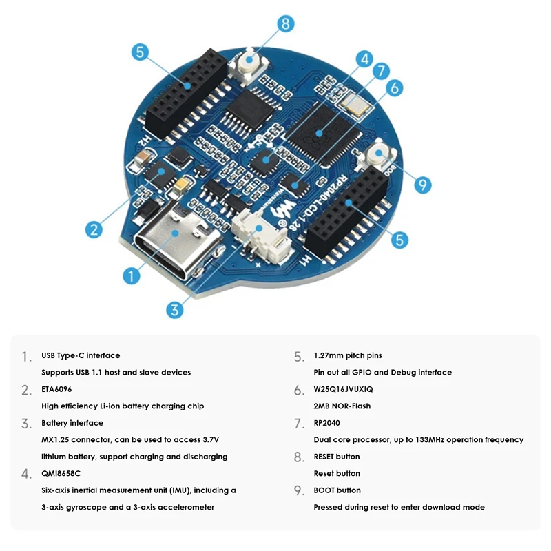 Waveshare ũƮѷ  , Raspberrypi RP2040 , 1.28 ġ 65K IPS  LCD +  ũ̽ 