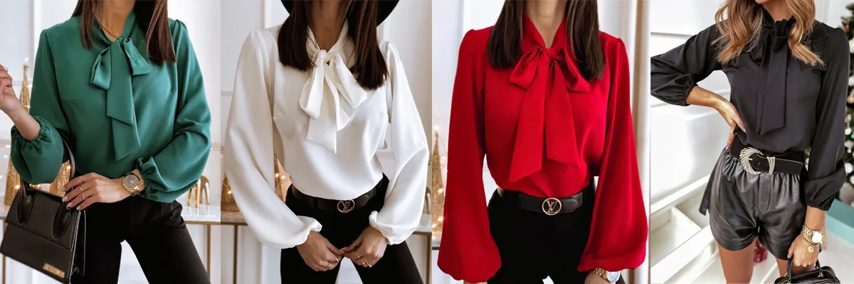 “2025 Women’s elegant red long sleeve top – loose fit spring fashion shirt”