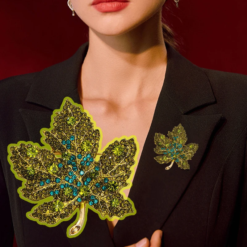 Trendy Red Maple Leaf Metal Brooches Crystal Plant Brooch Pin Birthday Gift For Women Men Fashion Jewelry