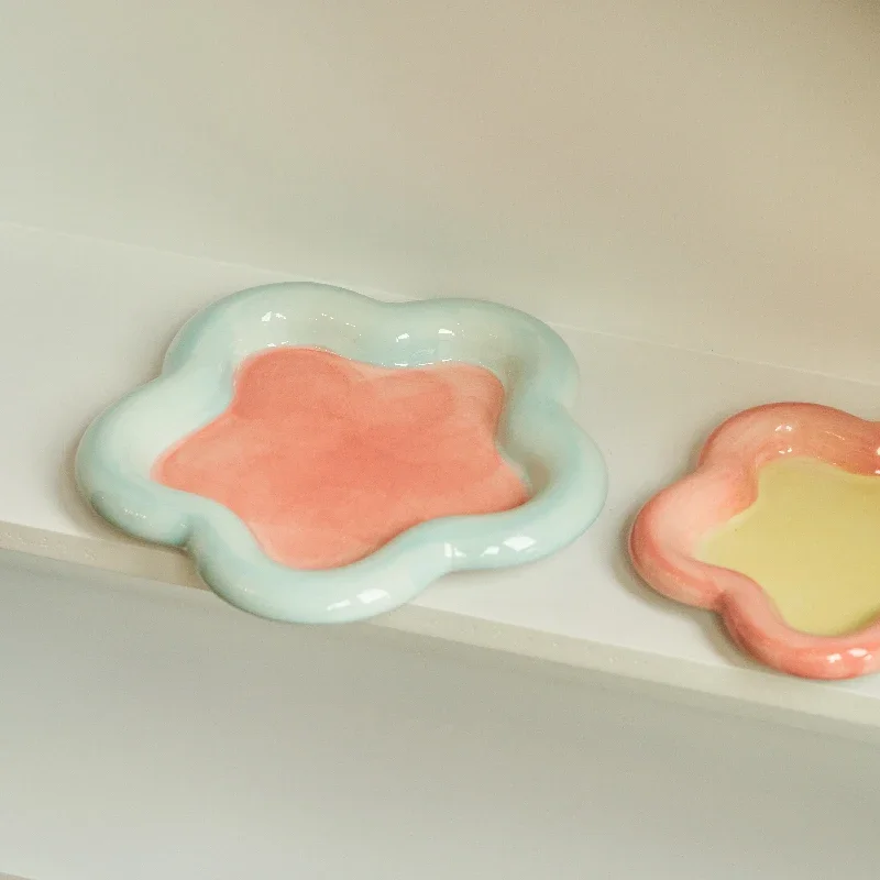 6''8'' Korean Chubby Breakfast Plate Jewelry Storage Plate Dessert Cake Plate Fruit Storage Flat Bowl Cute Dish Plates Ceramic 5