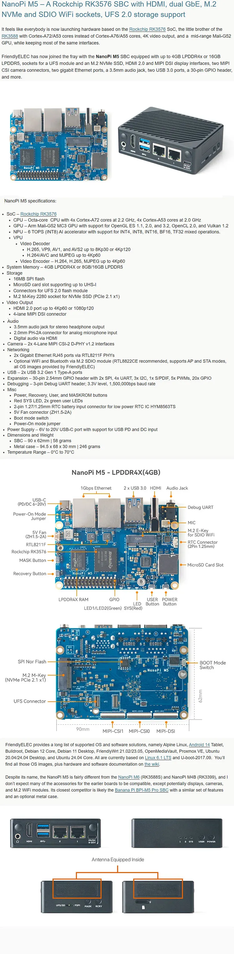 NanoPi M5 – A Rockchip RK3576 SBC with HDMI, dual GbE, M.2 NVMe and SDIO WiFi so