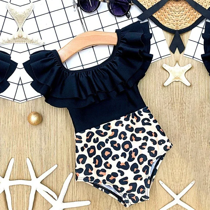 Summer Baby Girls Leopard Print One Piece Swimwear Children Bikini Sets Baby Swimsuits Toddler Kids Beach Swimwear 12M to 5T 1