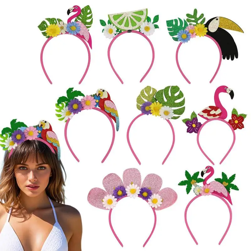 Headband Hawaiian Decorative Flower Hairband Set Of 8 Beach Party Hair Hoop For Kids Adults Carnival Dress Up Floral Hairhoop