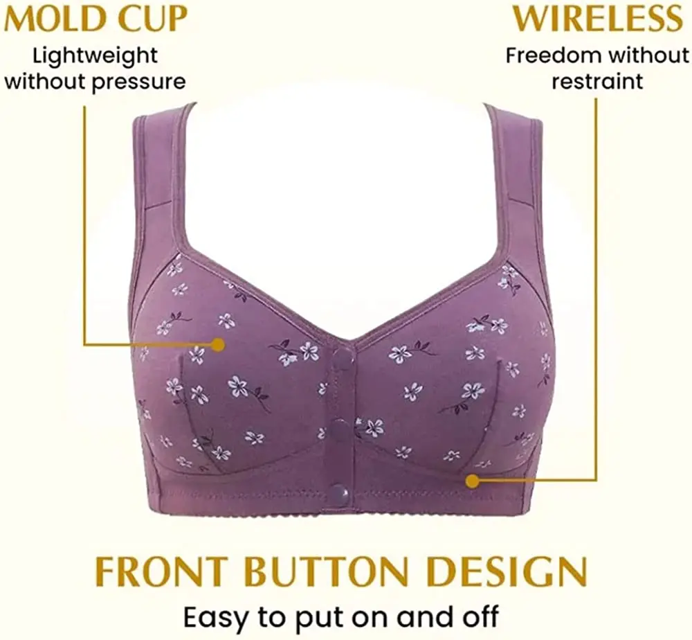 Elderly Charm Daisy Bras Front Snaps Women Wireless Brassiere Underwear Breathable Sport Crop Tops Seamless Bras Large Size Bra 3