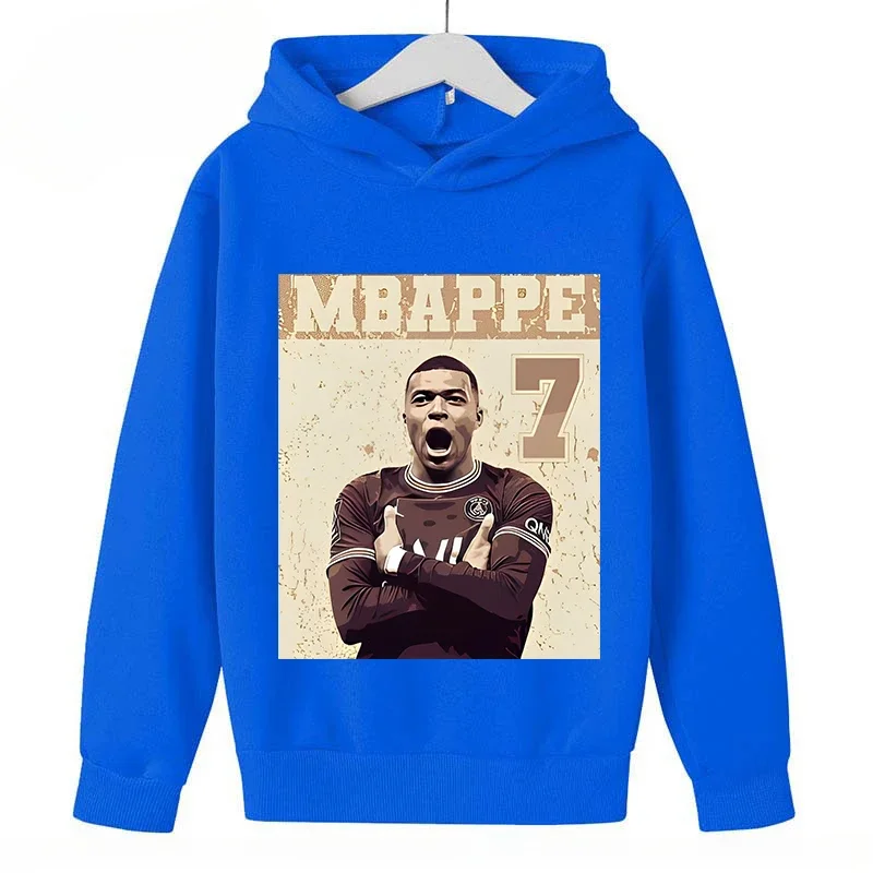 thumbnail image 1 of Sudadera deportiva azul de primavera y otoño para niños y niñas, sudadera con capucha con estampado de Mbappé para niños, ropa para niños, sudaderas con capucha para niñas, 1 of 4