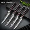2/4/6/8-P High Hardness 4.5"laser Pattern Damascus Steak Knife Set Kitchen Stainless Steel With Wooden Handle High-quality Fork 1
