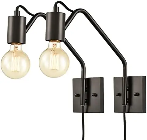 

Plug-in Sconces Set of Two with On/Off Switch Swing Arm Lamps for Bedrooms, Brushed Nickel