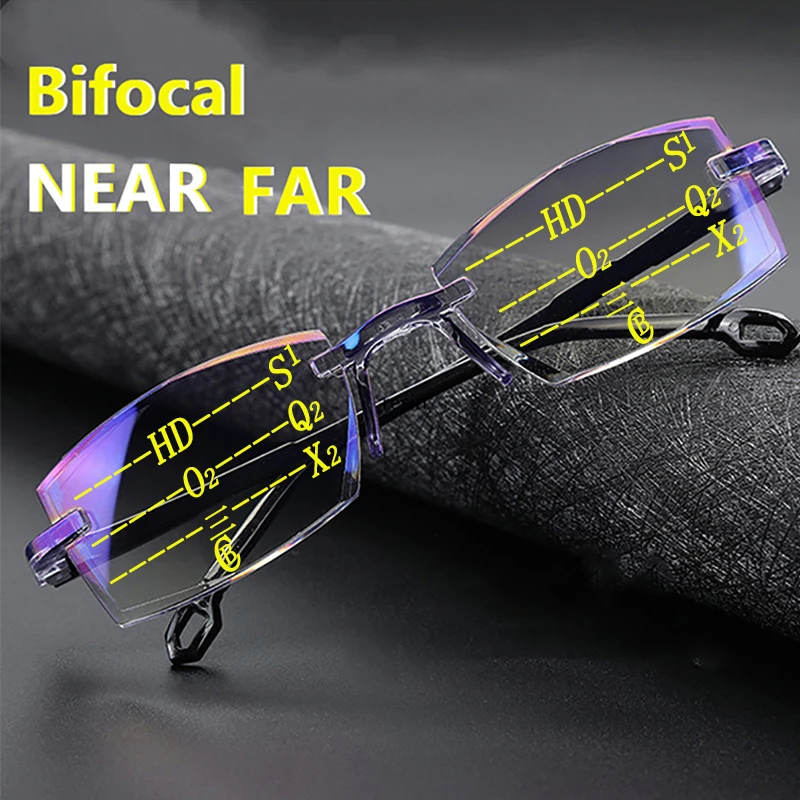 

Eyeezi Bifocal Reading Glasess For Men New Diamond-cut Blue Anti Light Glasses Multifocal Eyewear Men's Prescription Eyeglasses