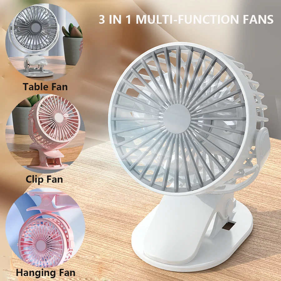 Electric Mini Hand Clip Fan USB Rechargeable Table Fan Clip-on Type Portable Mini Desk fans Air Conditioner Hanging Fan Bedroom 2