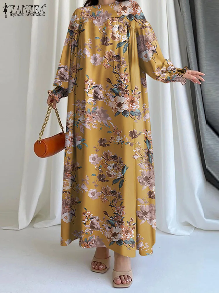 

Женское осеннее длинное платье ZANZEA 2023 с длинным рукавом-фонариком, богемное Повседневное платье макси с цветочным принтом, винтажные модные платья