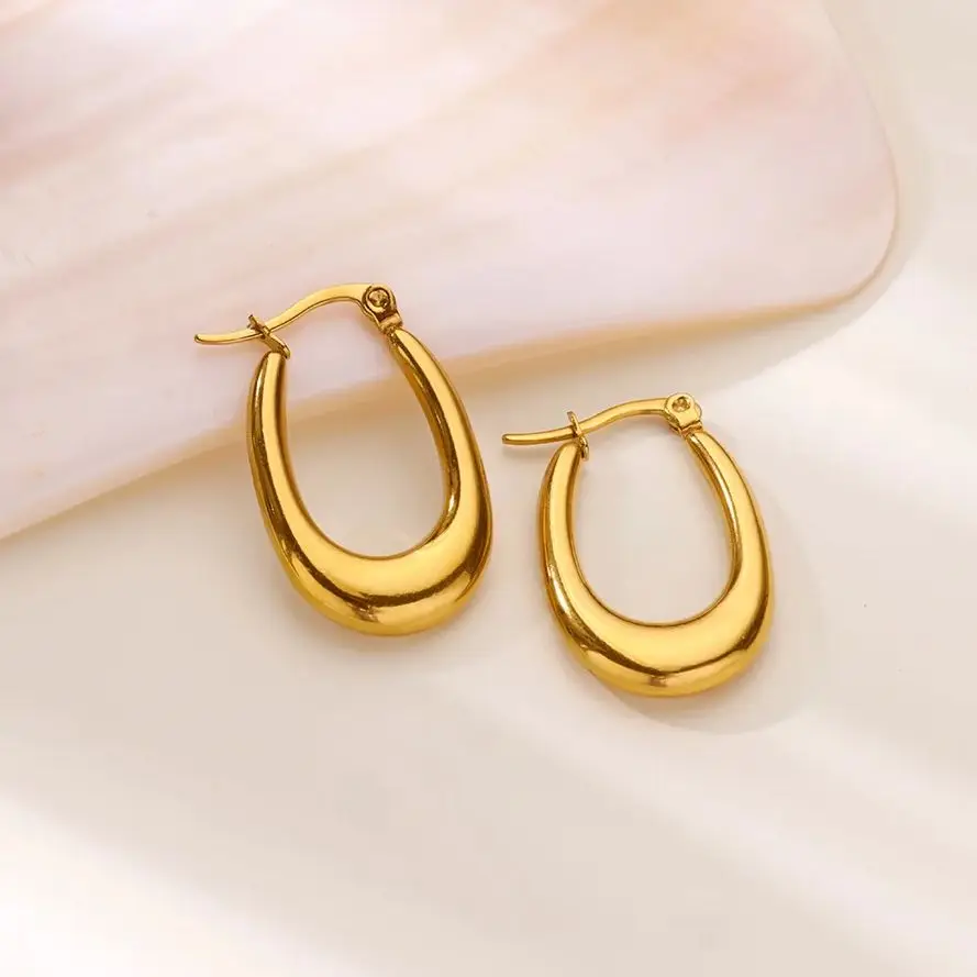 Gold Stainless Steel U Shape Hoop Earrings Women Fashion Simple Jewelry Gift