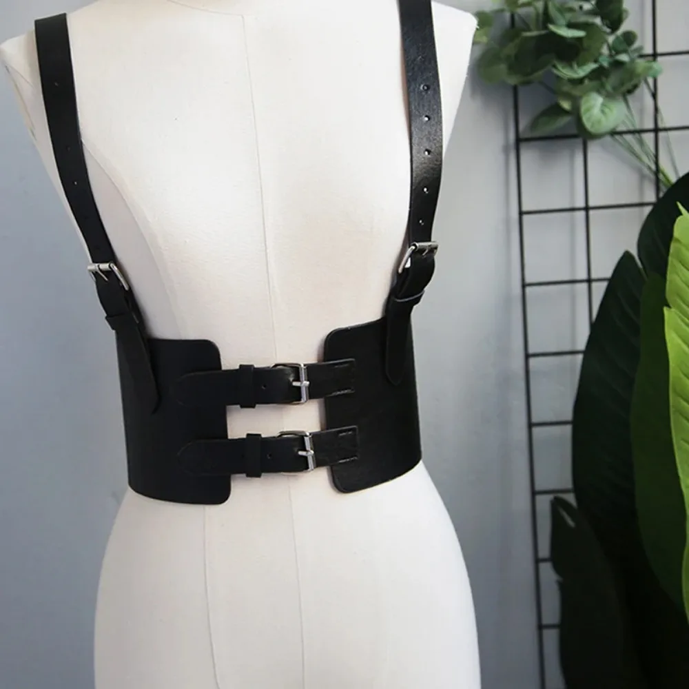 Fashion Cummerbunds Adjustable Buckle Black PU Leather Belt Ladies Bustier Girl Punk Street Waist Corset Shaper Accessories