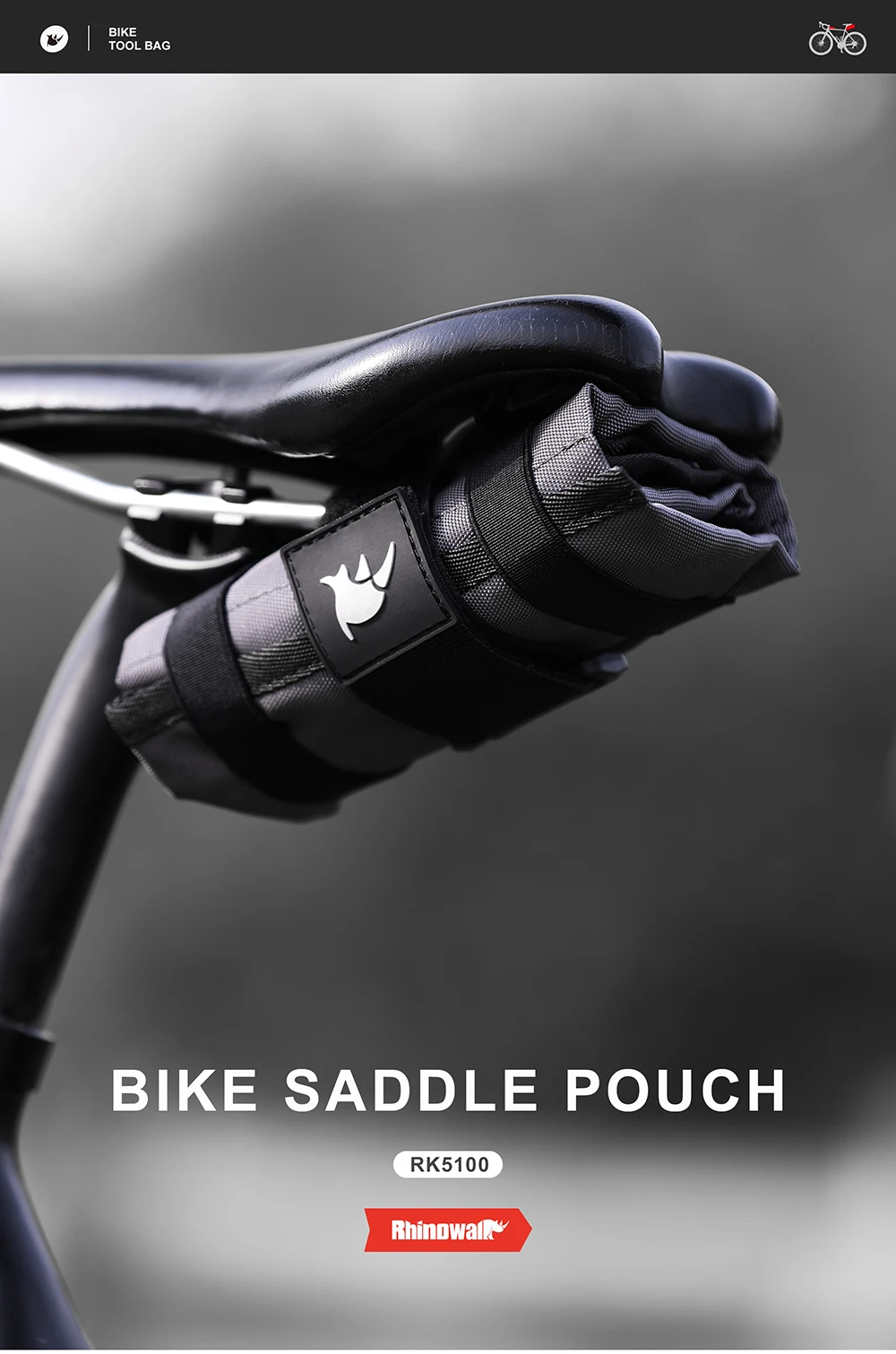 Rhino walk Fahrrad Werkzeug tasche vorne oben Rohr Rahmen Tasche Sattel tasche Burrito Pack Tasche Radfahren schwarz MTB Rennrad hinten Zubehör – Detail 1