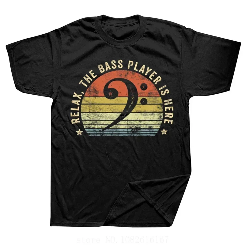 

Sleeve Birthday Gifts T-shirt Men Funny Relax The Bass Player Is Here Bassist Music Guitar T Shirts Cotton Streetwear Short