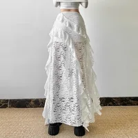 Jupe gothique années 2000, vêtements d'été pour femmes, Gyaru Kpop, Streetwear, dentelle, taille haute, décontractée, esthétique, longue, Hip Hop 6