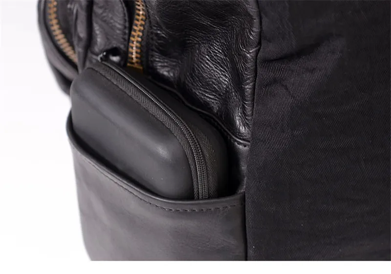 PNDME Mode Designer Hohe Qualität Echtes Leder männer Schwarz Rucksack Casual Outdoor Reise Echtes Rindsleder Laptop Schul – Detail 13