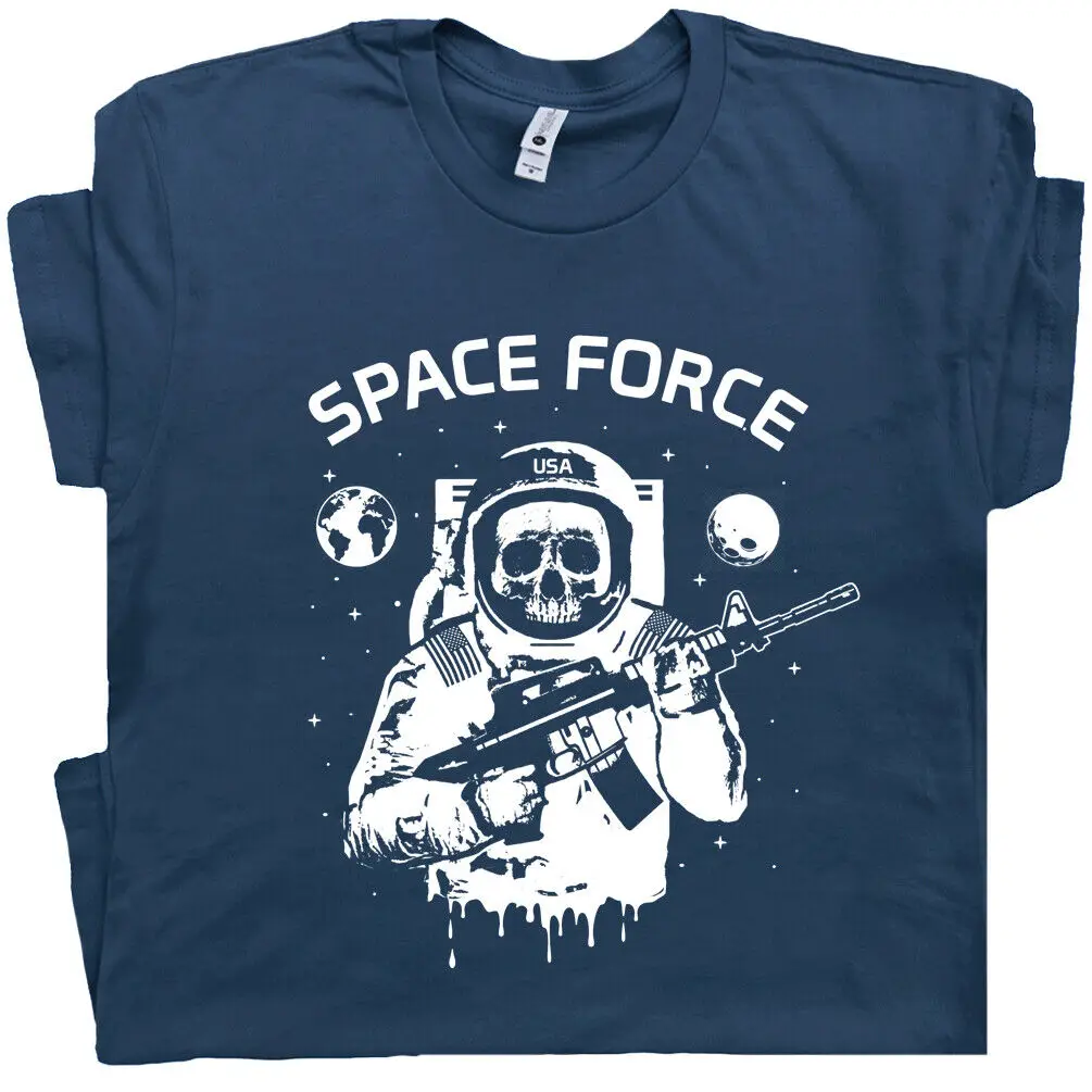 Maglietta Della Forza Spaziale Us Military Astronaut Skull Cool Vintage Marines Army Men Maniche Lunghe O Corte