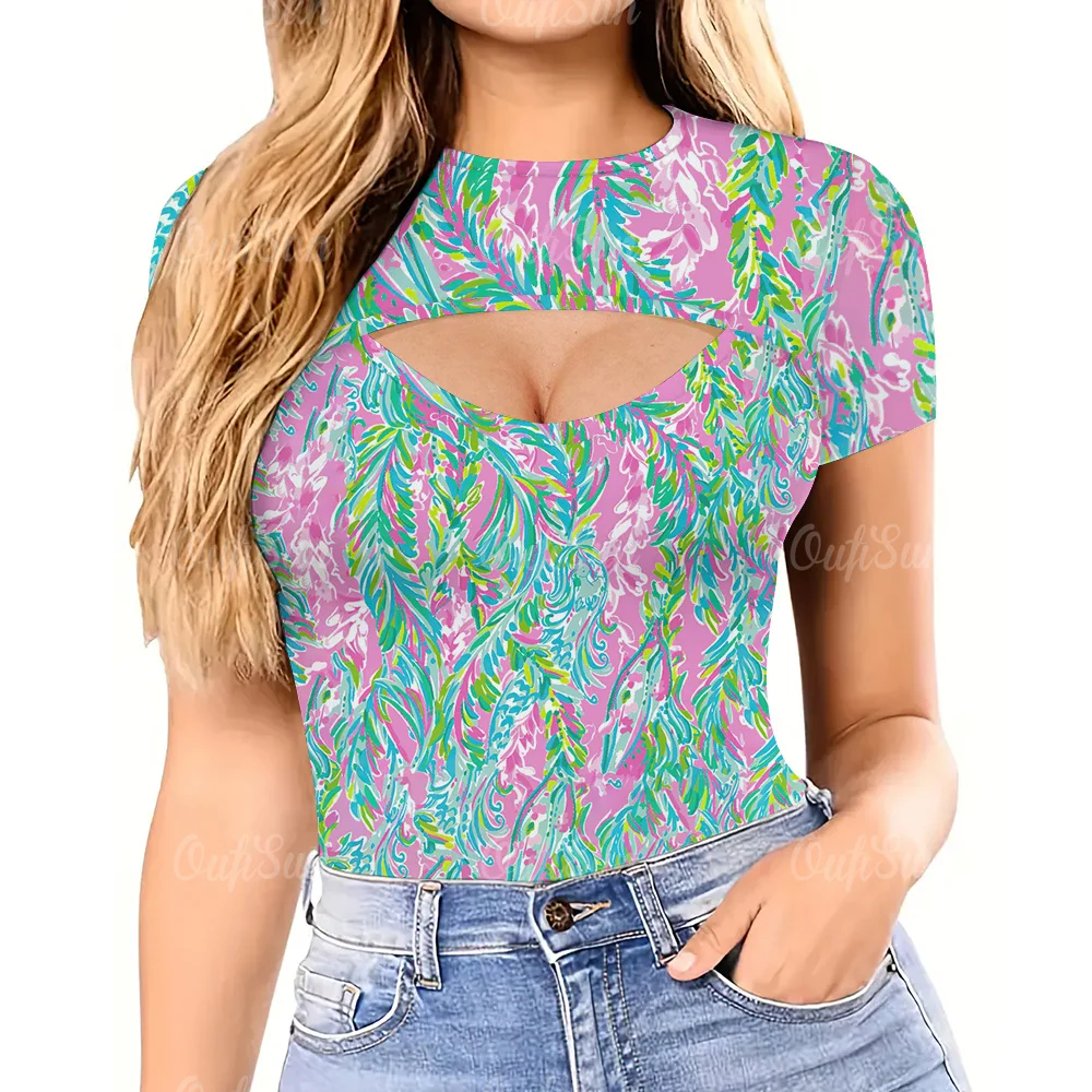 

Sexy Cutout Women T-Shirt Fashion Spice Girl Pullover Tees Summer O-Neck Tops Street Woman Clothing Summer New Short Sleeve Tops
