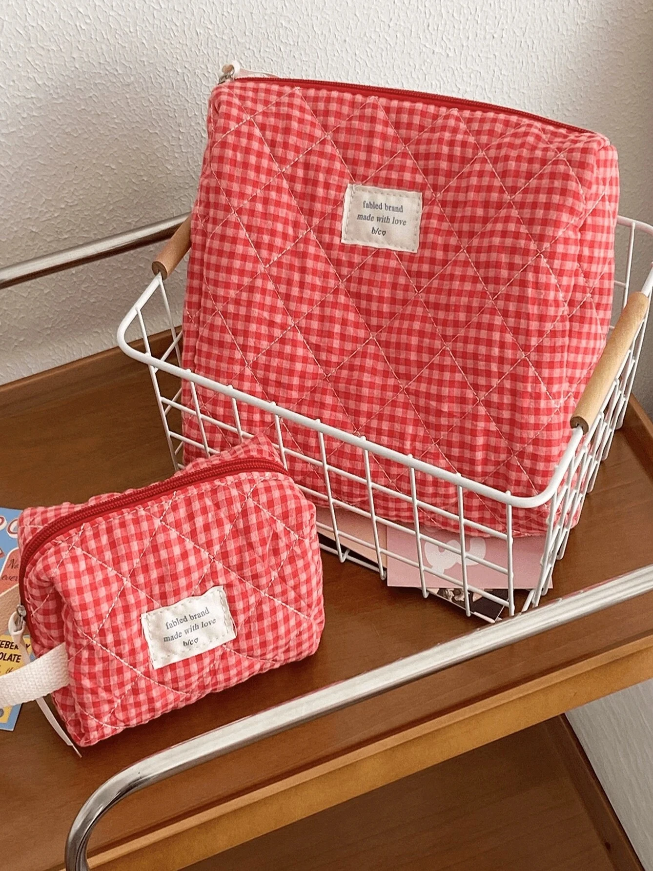 Plaid Makeup Bag Large Capacity Portable Cosmetic Bag For Women Girls Skincare Toiletry Bag Multifunctional Cute Wallet Pouch 2