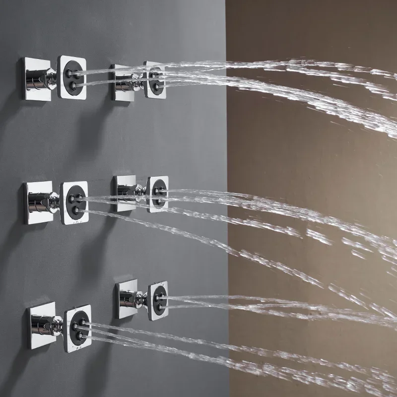 

2 Functions Black Bathroom Square Body Rain Shower Spray Jet Shower Head Chrome Gold Brass Water Saving Massage Jet Sprayer