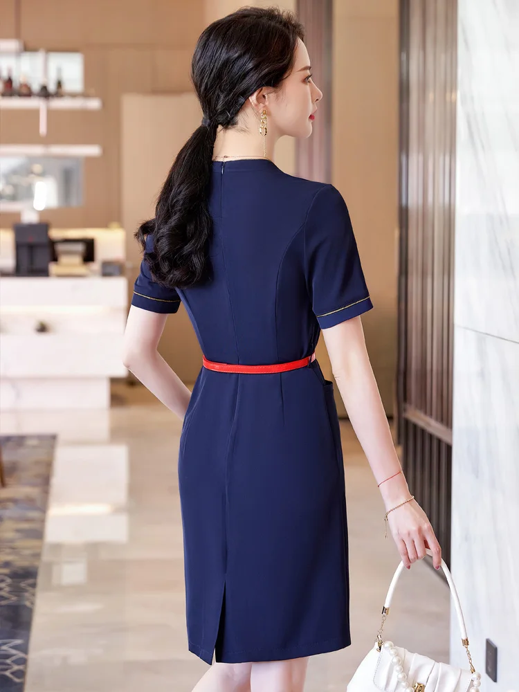 Quality Occupation Dress Lady Summer Short Sleeve Work Uniform Airport  Hotel Front Desk Stewardess Beauty Salon Work Clothes - AliExpress 200000532