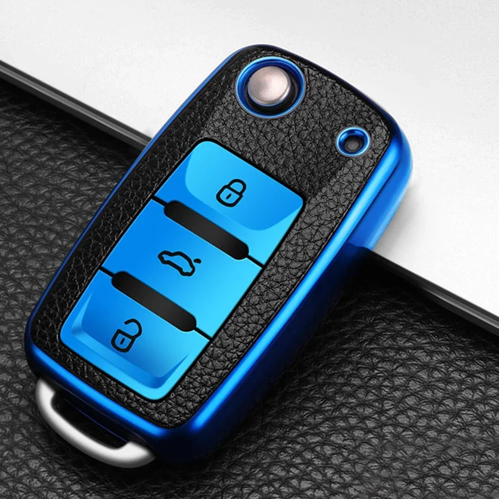 TPU Leather Car Key Cover Case Fob Volkswagen VW Bora Polo Tiguan Jetta Passat B5 B6 B7 Golf Beetle Skoda Octavia